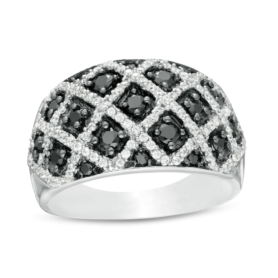 1 CT. T.w. Enhanced Black and White Diamond Domed Ring in Sterling Silver