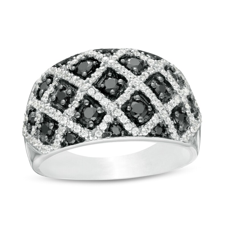 Main Image 1 of 1 CT. T.W. Enhanced Black and White Diamond Domed Ring in Sterling Silver