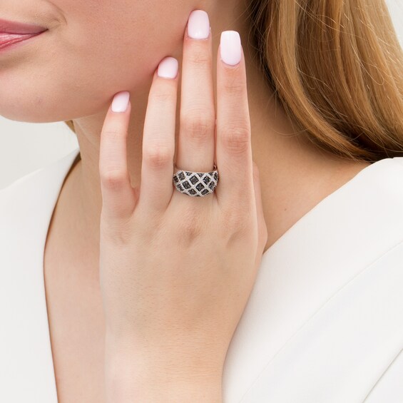 1 CT. T.w. Enhanced Black and White Diamond Domed Ring in Sterling Silver