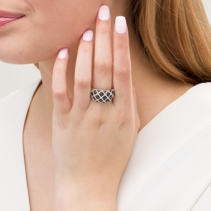 Main Image 2 of 1 CT. T.W. Enhanced Black and White Diamond Domed Ring in Sterling Silver