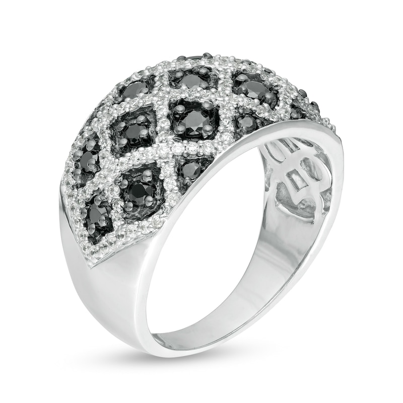Main Image 3 of 1 CT. T.W. Enhanced Black and White Diamond Domed Ring in Sterling Silver