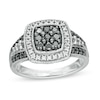 Thumbnail Image 0 of 1/2 CT. T.W. Enhanced Black and White Diamond Cushion Frame Vintage-Style Ring in Sterling Silver
