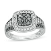 Thumbnail Image 1 of 1/2 CT. T.W. Enhanced Black and White Diamond Cushion Frame Vintage-Style Ring in Sterling Silver
