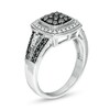 Thumbnail Image 3 of 1/2 CT. T.W. Enhanced Black and White Diamond Cushion Frame Vintage-Style Ring in Sterling Silver