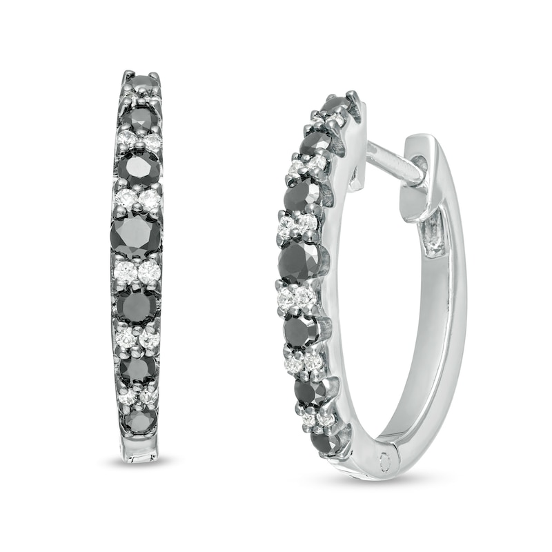 Main Image 1 of 3/8 CT. T.W. Enhanced Black and White Diamond Hoop Earrings in Sterling Silver