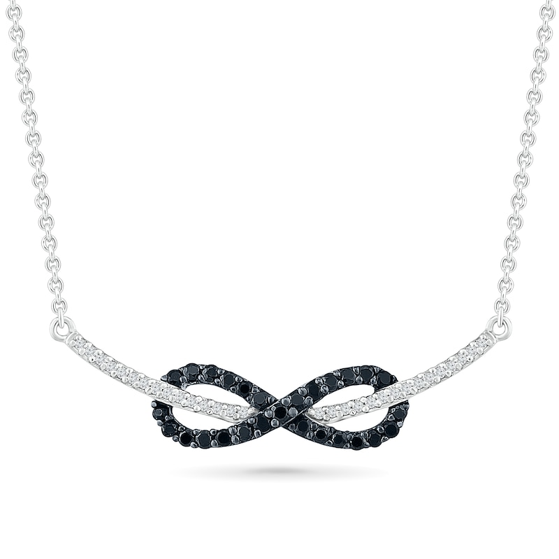 Main Image 1 of 1/3 CT. T.W. Enhanced Black and White Diamond Infinity and Curved Bar Necklace in Sterling Silver