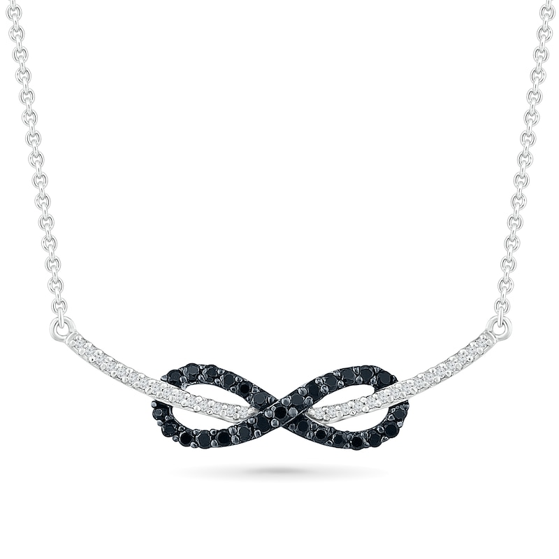 1/3 CT. T.W. Enhanced Black and White Diamond Infinity and Curved Bar Necklace in Sterling Silver