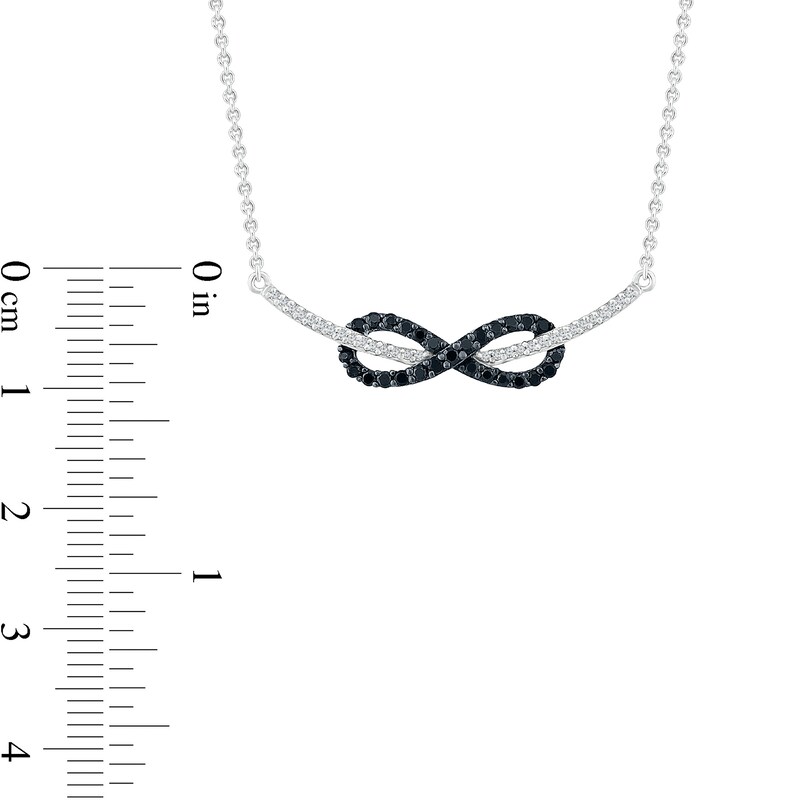 Main Image 2 of 1/3 CT. T.W. Enhanced Black and White Diamond Infinity and Curved Bar Necklace in Sterling Silver