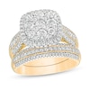 Thumbnail Image 1 of 1-1/2 CT. T.W. Composite Diamond Cushion Frame Multi-Row Bridal Set in 10K Gold
