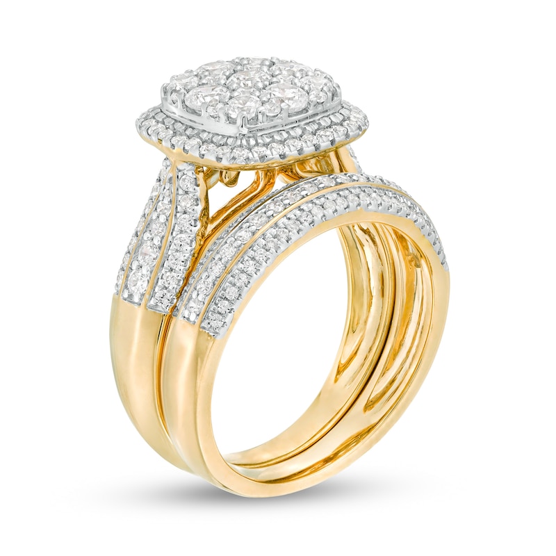 Main Image 3 of 1-1/2 CT. T.W. Composite Diamond Cushion Frame Multi-Row Bridal Set in 10K Gold