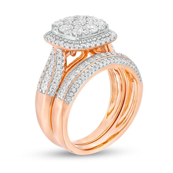 1-1/2 CT. T.w. Composite Diamond Cushion Frame Multi-Row Bridal Set in 10K Rose Gold