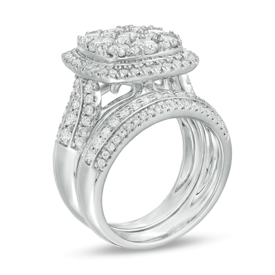 2-1/2 CT. T.w. Composite Diamond Cushion Frame Multi-Row Bridal Set in 10K White Gold