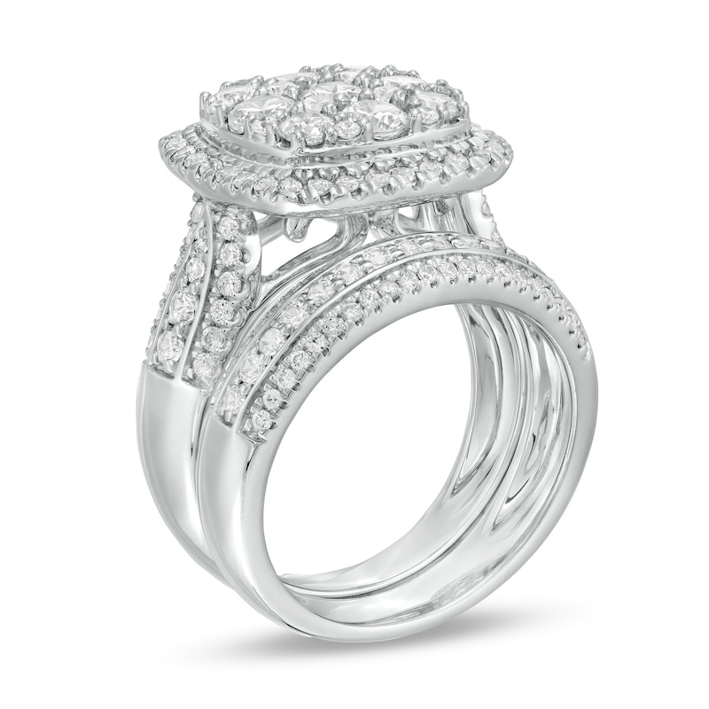 Main Image 3 of 2-1/2 CT. T.W. Composite Diamond Cushion Frame Multi-Row Bridal Set in 10K White Gold