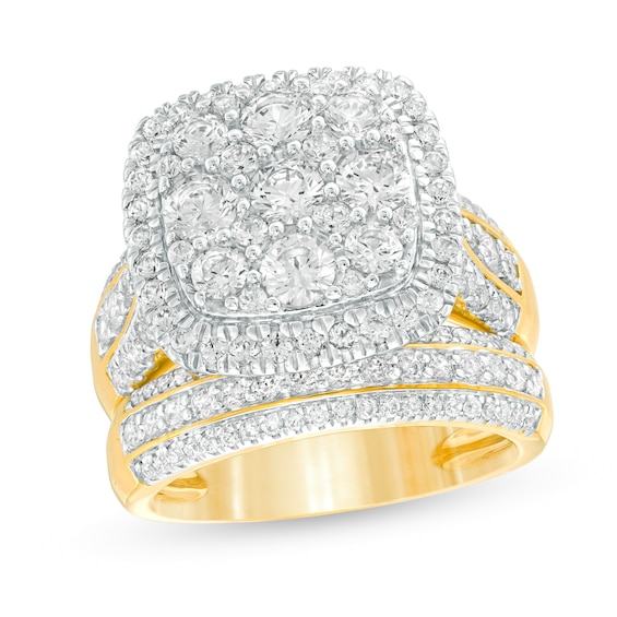 2-1/2 CT. T.w. Multi-Diamond Cushion Frame Multi-Row Bridal Set in 10K Gold