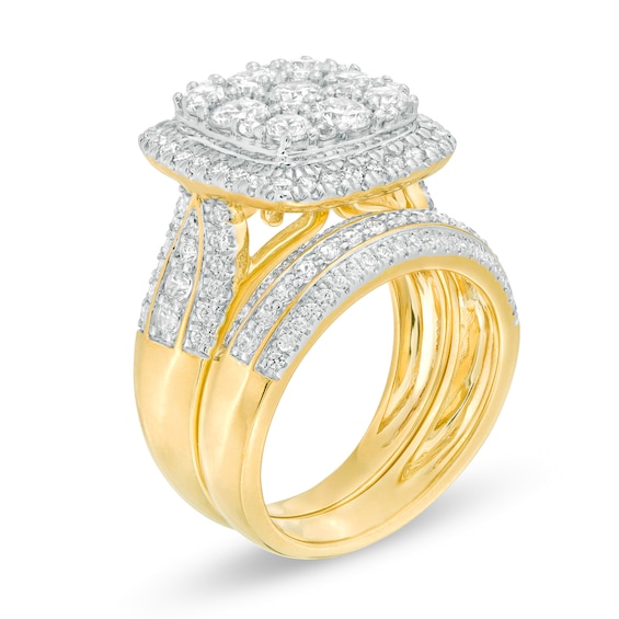 2-1/2 CT. T.w. Multi-Diamond Cushion Frame Multi-Row Bridal Set in 10K Gold