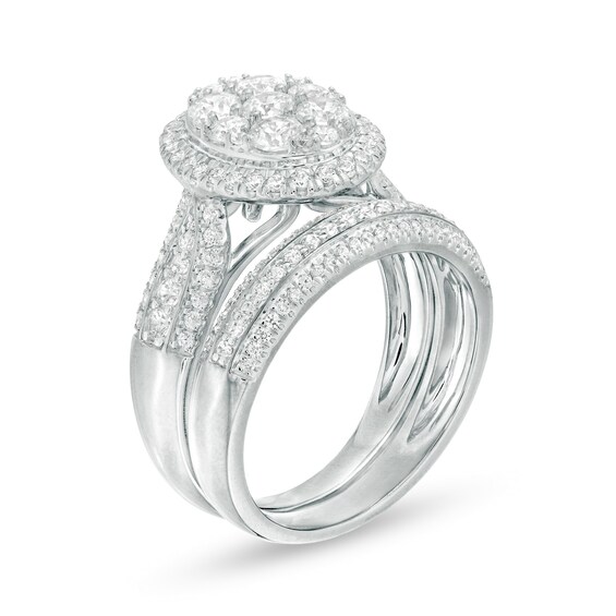 1-1/2 CT. T.w. Composite Diamond Oval Frame Multi-Row Bridal Set in 10K White Gold