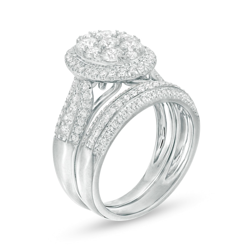 Main Image 3 of 1-1/2 CT. T.W. Composite Diamond Oval Frame Multi-Row Bridal Set in 10K White Gold