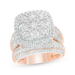 2-1/2 CT. T.W. Composite Diamond Cushion Frame Multi-Row Bridal Set in 10K Rose Gold