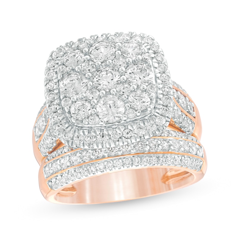 Main Image 1 of 2-1/2 CT. T.W. Composite Diamond Cushion Frame Multi-Row Bridal Set in 10K Rose Gold