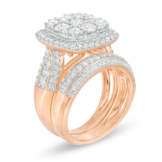 2-1/2 CT. T.w. Composite Diamond Cushion Frame Multi-Row Bridal Set in 10K Rose Gold