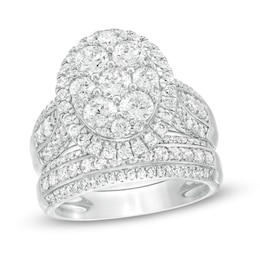 2-1/2 CT. T.W. Composite Diamond Oval Frame Multi-Row Bridal Set in 10K White Gold