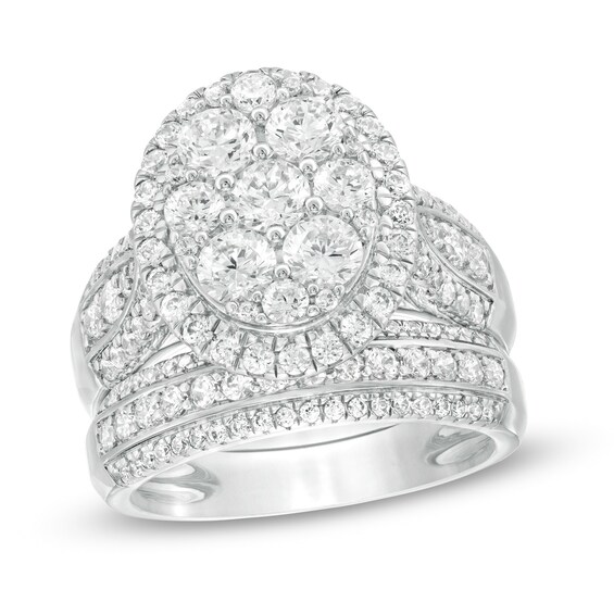 2-1/2 CT. T.w. Composite Diamond Oval Frame Multi-Row Bridal Set in 10K White Gold