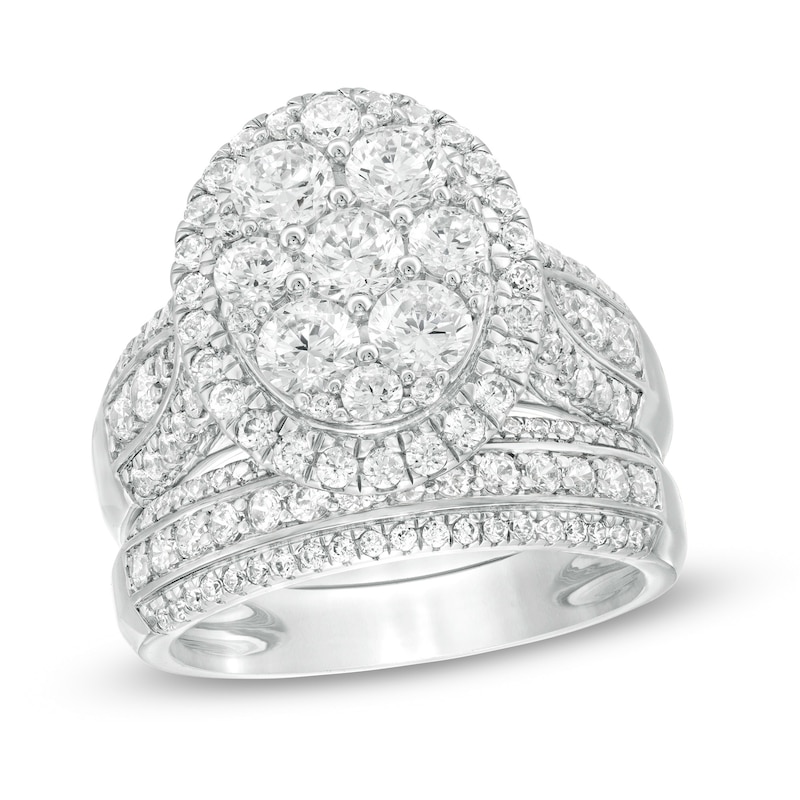 Main Image 1 of 2-1/2 CT. T.W. Composite Diamond Oval Frame Multi-Row Bridal Set in 10K White Gold