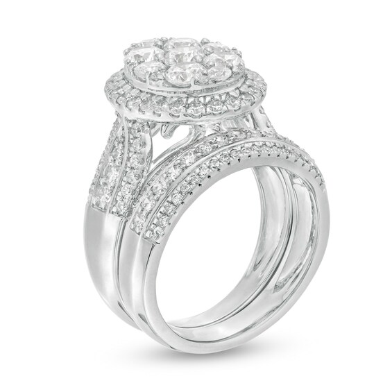2-1/2 CT. T.w. Composite Diamond Oval Frame Multi-Row Bridal Set in 10K White Gold