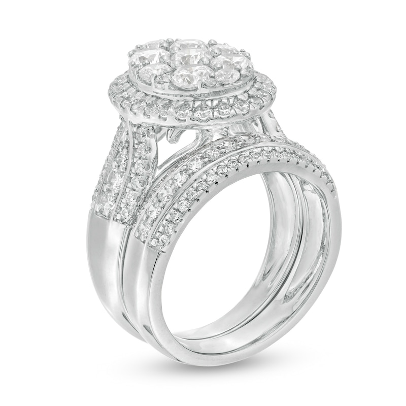 Main Image 3 of 2-1/2 CT. T.W. Composite Diamond Oval Frame Multi-Row Bridal Set in 10K White Gold