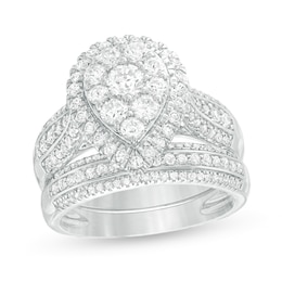 1-1/2 CT. T.W. Multi-Diamond Pear-Shaped Frame Multi-Row Bridal Set in 10K White Gold