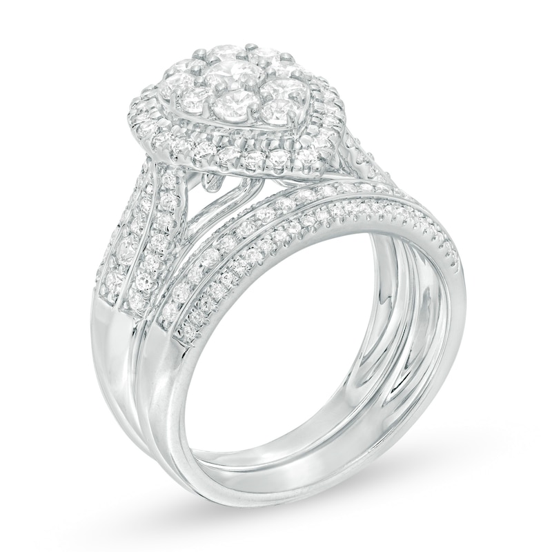 Main Image 3 of 1-1/2 CT. T.W. Multi-Diamond Pear-Shaped Frame Multi-Row Bridal Set in 10K White Gold