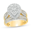Thumbnail Image 0 of 1-1/2 CT. T.W. Pear-Shaped Multi-Diamond Frame Multi-Row Bridal Set in 10K Gold