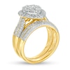 1-1/2 CT. T.W. Composite Diamond Pear-Shaped Frame Multi-Row Bridal Set in 10K Gold