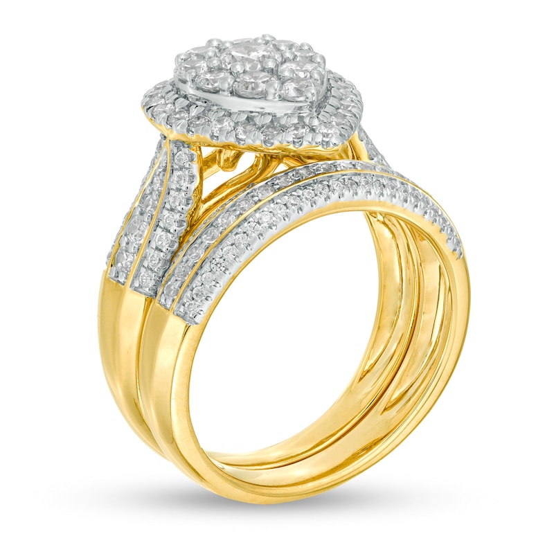 1-1/2 CT. T.W. Pear-Shaped Multi-Diamond Frame Multi-Row Bridal Set in 10K Gold