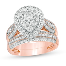 1-1/2 CT. T.W. Pear-Shaped Multi-Diamond Frame Multi-Row Bridal Set in 10K Rose Gold
