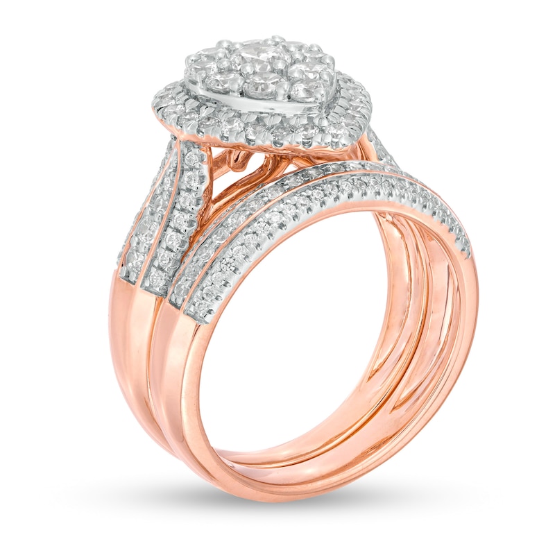 1-1/2 CT. T.W. Pear-Shaped Multi-Diamond Frame Multi-Row Bridal Set in 10K Rose Gold