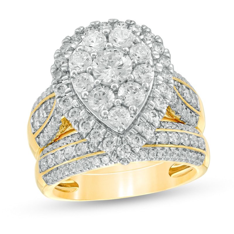 Main Image 1 of 2-1/2 CT. T.W. Multi-Diamond Pear-Shaped Multi-Row Bridal Set in 10K Gold
