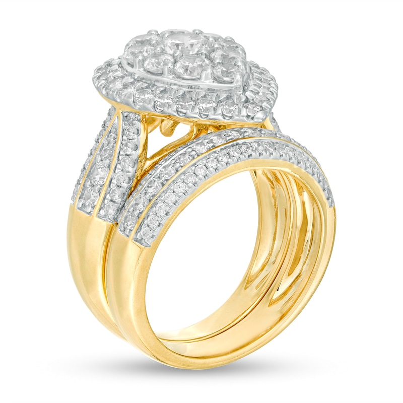 Main Image 3 of 2-1/2 CT. T.W. Multi-Diamond Pear-Shaped Multi-Row Bridal Set in 10K Gold