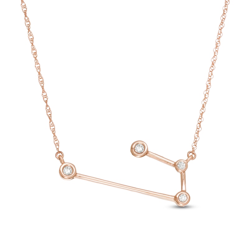 1/20 CT. T.W. Diamond Aries Constellation Bezel-Set Necklace in 10K Rose Gold