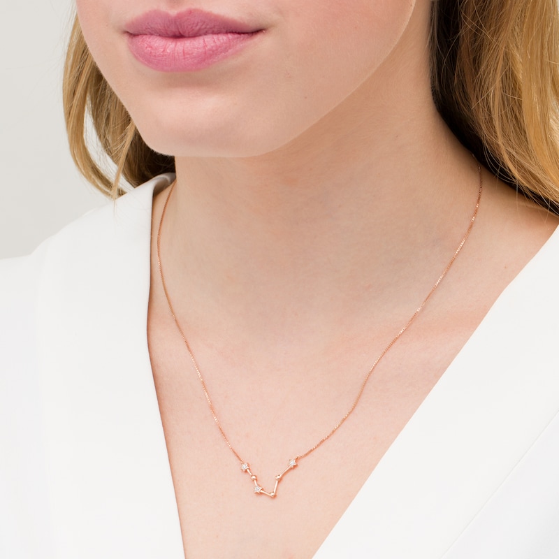 Diamond Accent Pisces Constellation Necklace in Sterling Silver with 14K Rose Gold Plate
