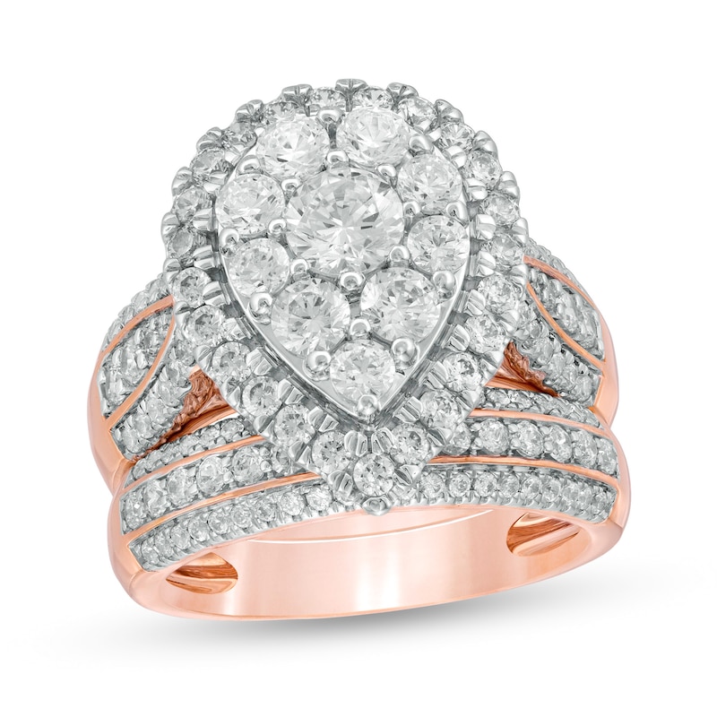 Main Image 1 of 2-1/2 CT. T.W. Composite Diamond Pear-Shaped Multi-Row Bridal Set in 10K Rose Gold