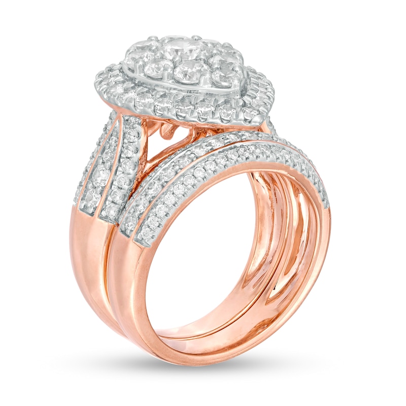 Main Image 3 of 2-1/2 CT. T.W. Composite Diamond Pear-Shaped Multi-Row Bridal Set in 10K Rose Gold