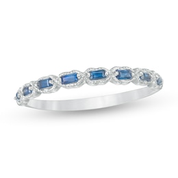 Sideways Baguette Blue Sapphire "X" Vintage-Style Ring in 10K White Gold