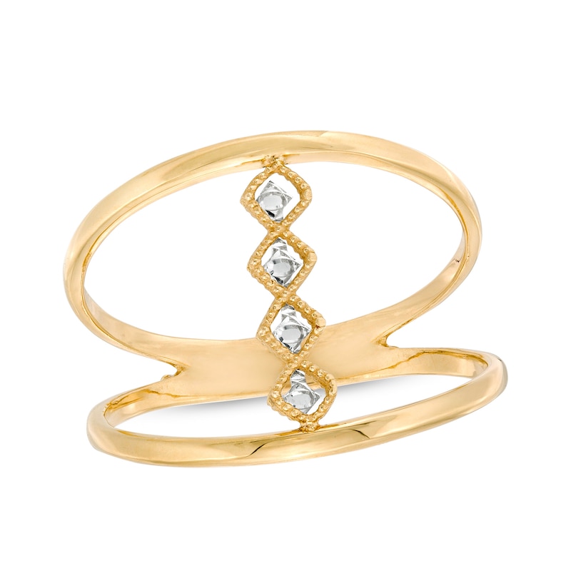 Main Image 1 of Made in Italy Linear Orbit Open Shank Ring in 10K Two-Tone Gold