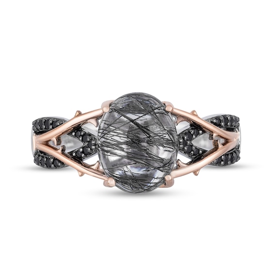 Enchanted Disney Villains Maleficent Black Quartz and 1/6 CT. T.w. Diamond Ring in Sterling Silver and 10K Rose Gold