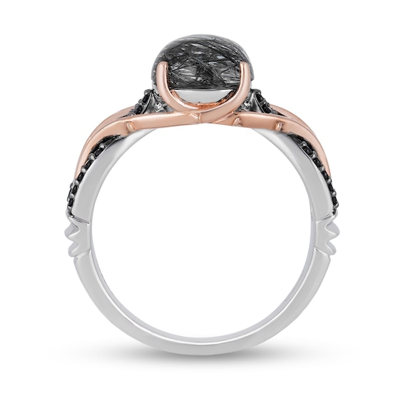 Enchanted Disney Villains Maleficent Black Quartz and 1/6 CT. T.w. Diamond Ring in Sterling Silver and 10K Rose Gold