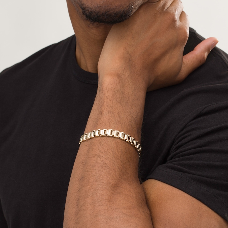 Main Image 2 of Made in Italy Men's 12.0mm Link Chain Bracelet in Hollow 10K Gold - 8.5"