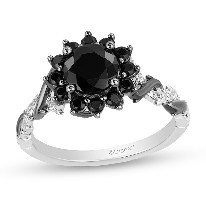 Main Image 1 of Enchanted Disney Villains Maleficent 1-1/2 CT. T.W. Black and White Diamond Frame Engagement Ring in 14K White Gold