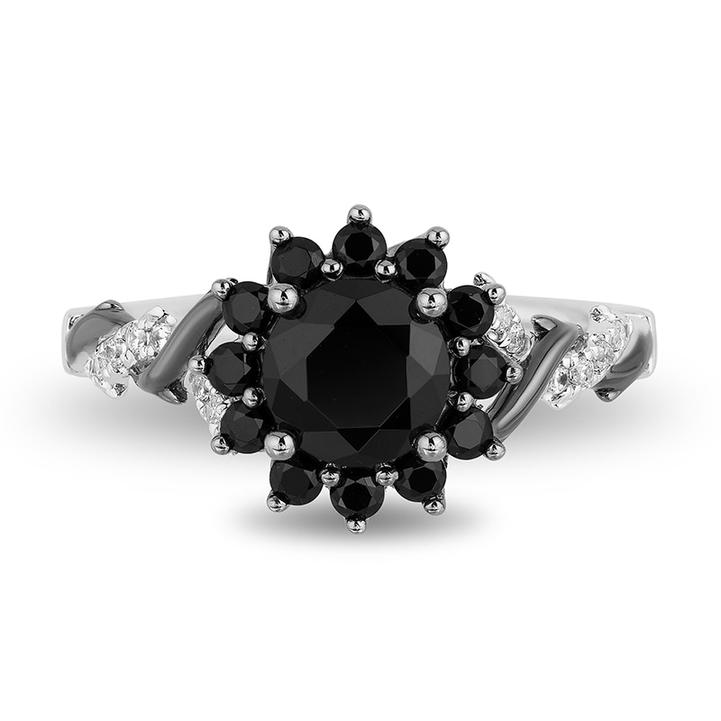 Enchanted Disney Villains Maleficent 1-1/2 CT. T.W. Black and White Diamond Frame Engagement Ring in 14K White Gold