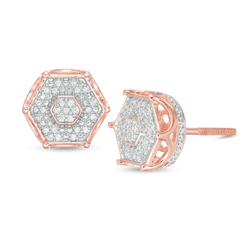 Men's 1/6 CT. T.W. Composite Diamond Hexagon Frame Stud Earrings in Sterling Silver with 14K Rose Gold Plate